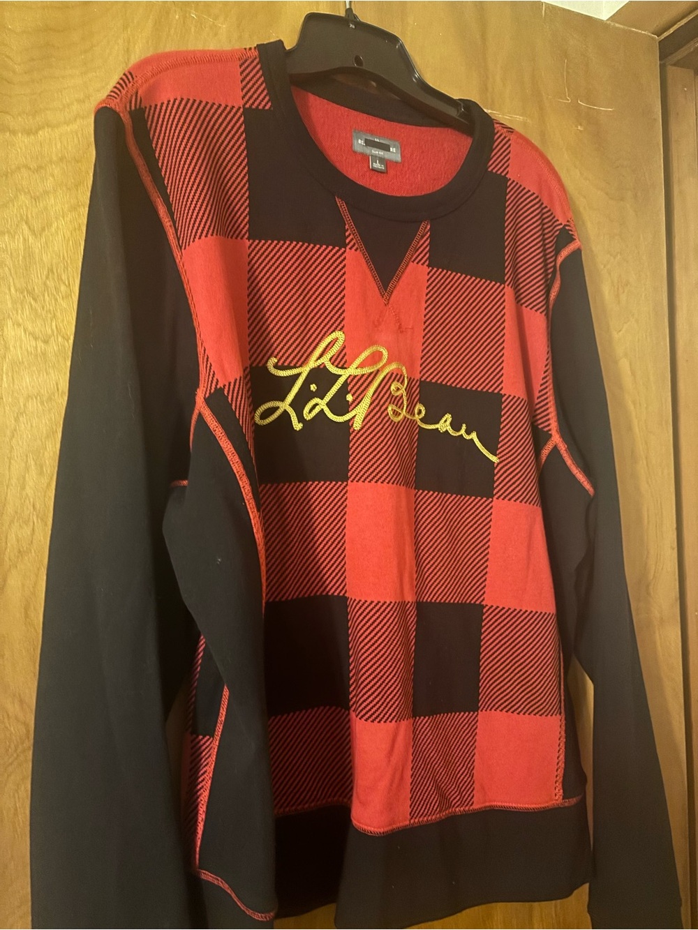 L.L. Bean Men’s Red & Black Buffalo Plaid Crewneck Sweater
